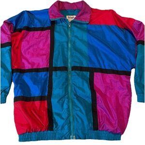 VTG Slade Women's S Windbreaker Track Jacket Nylon 80s 90s Colorblock Retro